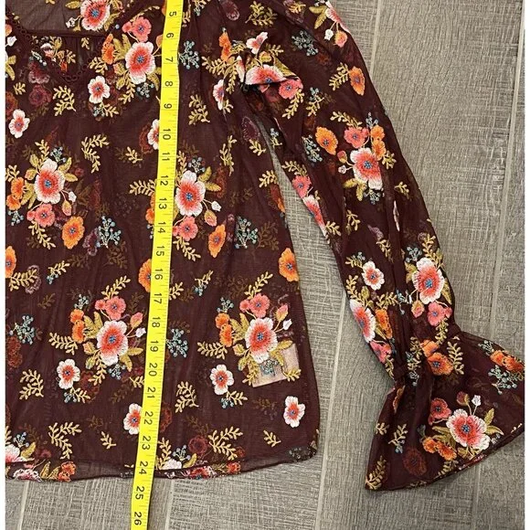 Anthropologie Feather Bone Top XS Size Ruffled Giralda Blouse Embroidery Floral - Picture 7 of 13